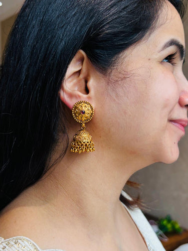 Ruby Stone Circle Earrings